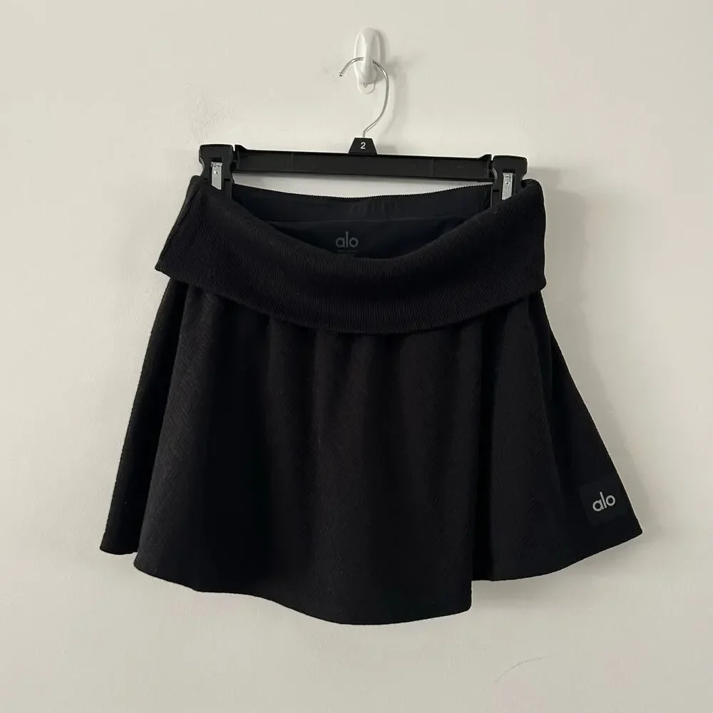 Alo Yoga Doubles Only Knit Black Athletic Tennis Skirt Size S